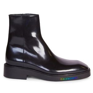 BALENCIAGA Black Leather LED Logo Boots NIB